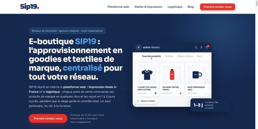 Homepage of SIP19 Solution E-boutique, branded merchandise sourcing for networks